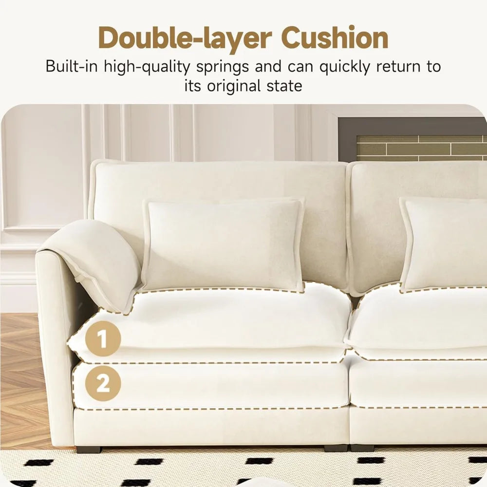 l-shaped chenille modular sectional sofa with movable ottoman, 6 pillows and 2 armrest cushions for living room