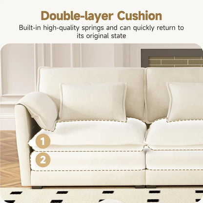 l-shaped chenille modular sectional sofa with movable ottoman, 6 pillows and 2 armrest cushions for living room