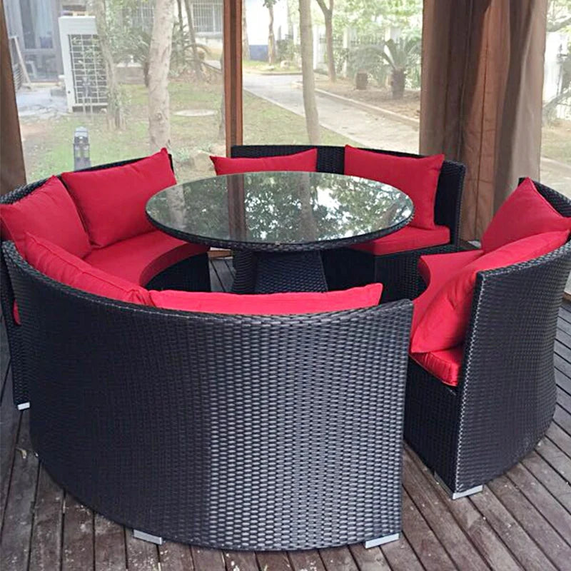 Living Room Combination Garden Sofas Courtyard Simple Lawn Coffee Table Garden Backrest Pe Rattan Furniture Sofá Jardín MHHYSF