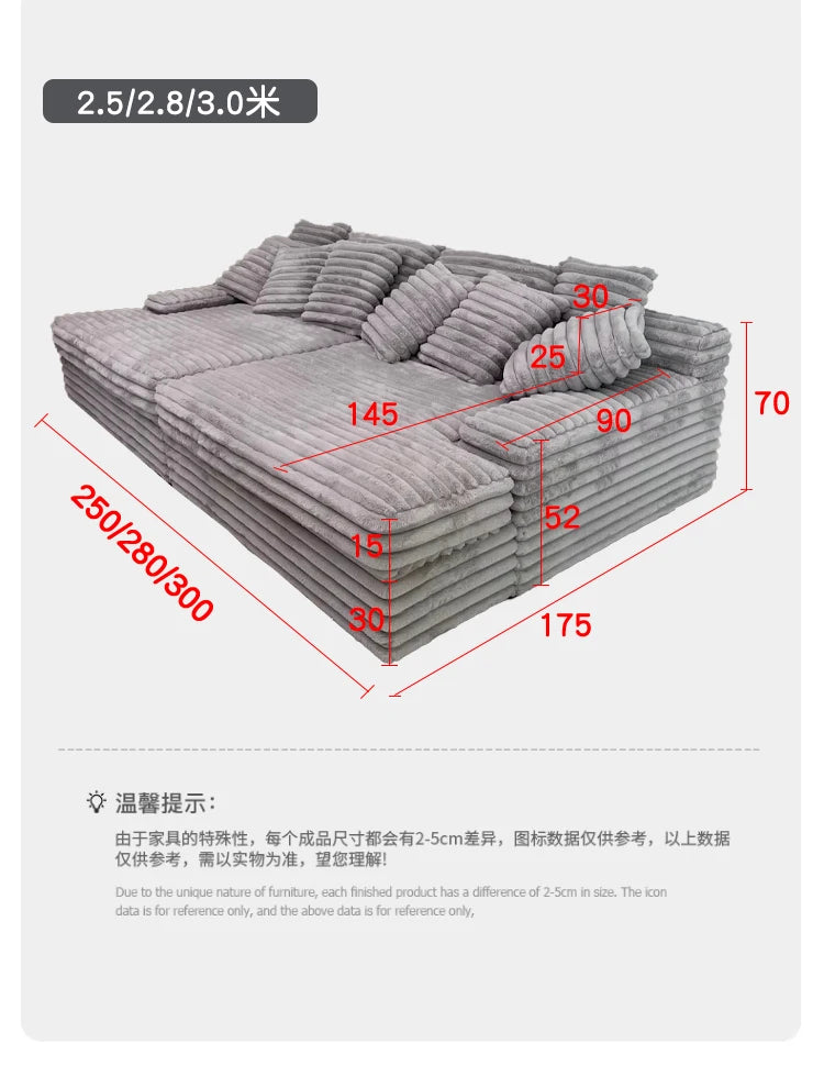 Nordic Sofabed Vacuum Compression Sofa Bed Modern Simple Lazy Sofa Bed  Thick Strip Velvet Large Sofa Bed Living Room Furniture