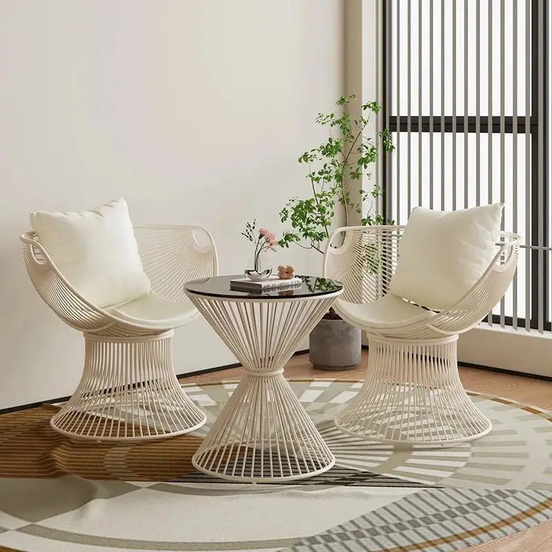 Cream Style Single Sofa Chair Designer Light Luxury Living Room Reception Table Balcony Leisure Table Chair Three Piece Set