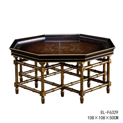 Xx French European Style Country Style Sticker Gold Foil Hand Painted Dark Black Brown Octagonal Tray Shape Coffee Table