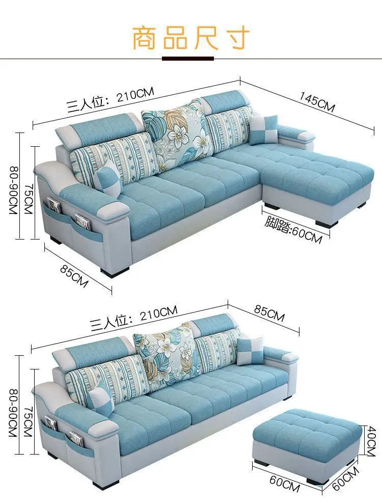 Fully Furnished Living Room Modern Fabric Sofa 3-Seater Removable Washable Cotton Linen Apartment Size