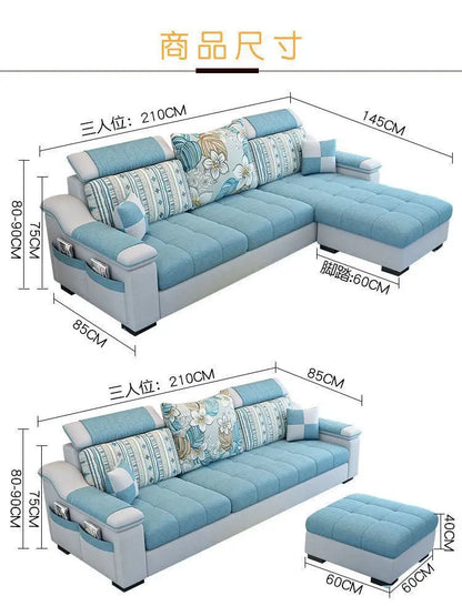 Fully Furnished Living Room Modern Fabric Sofa 3-Seater Removable Washable Cotton Linen Apartment Size