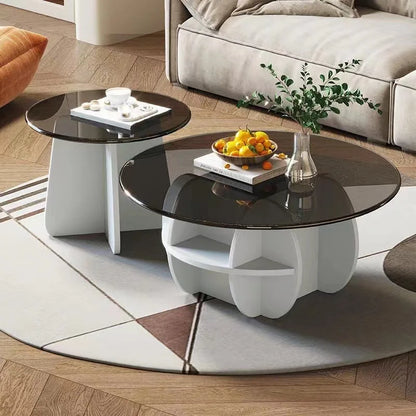 2024 table basse ronde en verre de taille populaire lumière nordique luxe moderne simple petit appartement rond Internet célébrité créative c