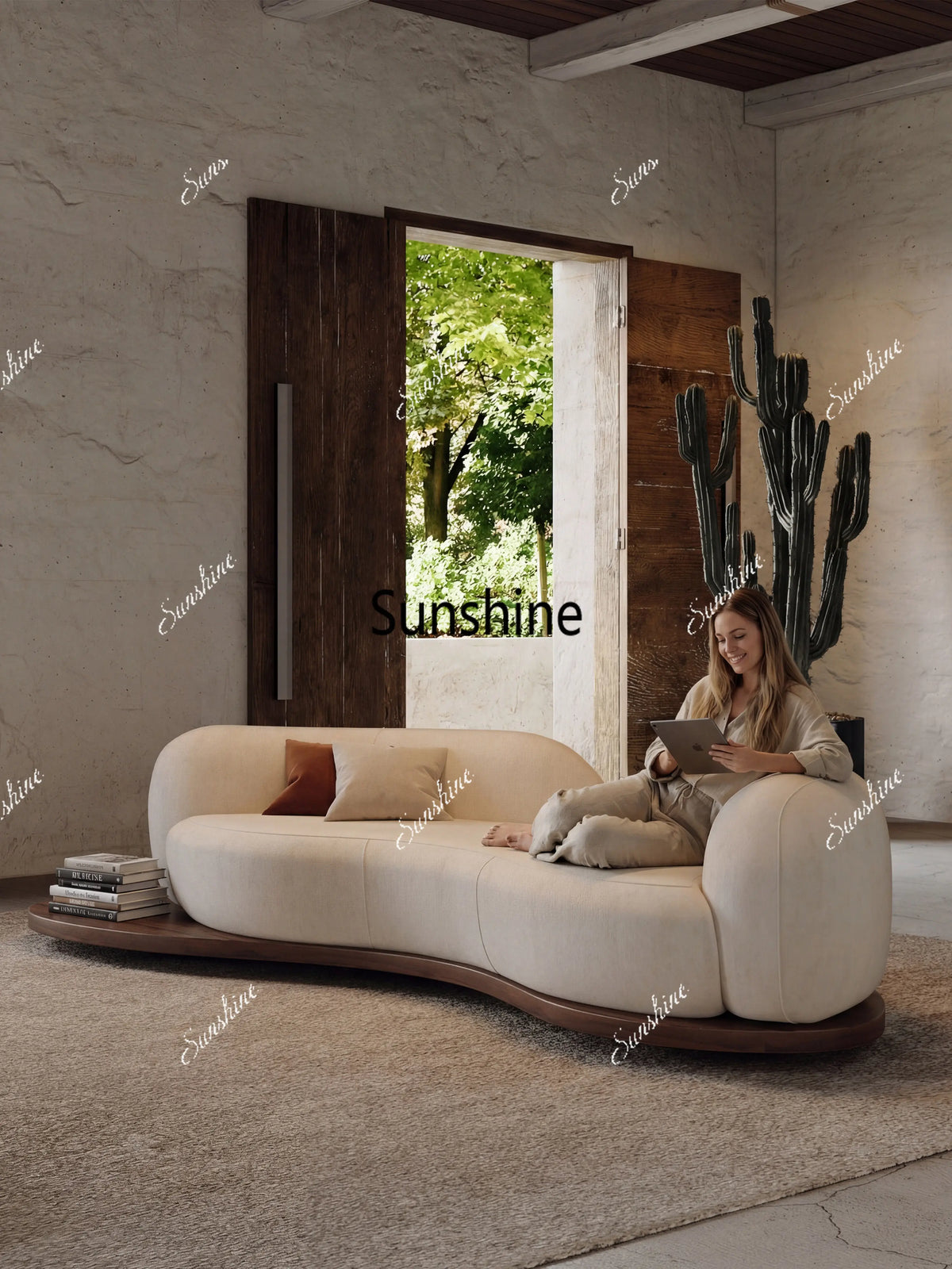 Medieval wabi-sandy wind solid wood curved living room small apartment hotel homestay reception sofa