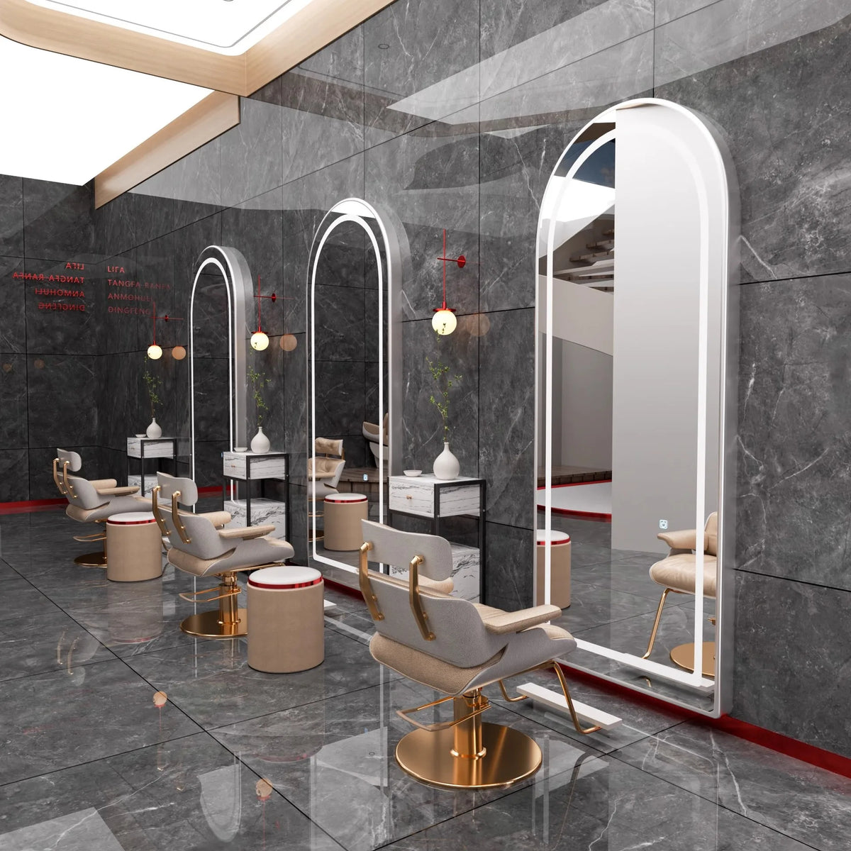 Design Modern Lightweight Luxury Oval Square Mirror Hair Salon Furniture Set Hot Sale