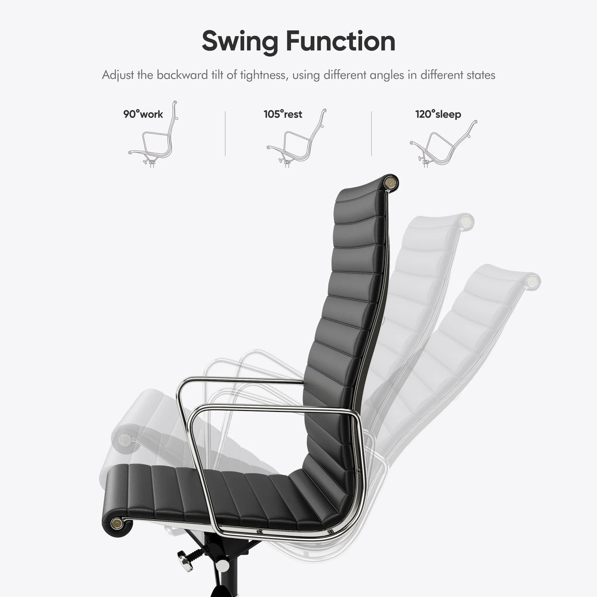 High Back Ribbed Genuine Leather Office Chair Adjustable Ergonomic Computer Chair with Aluminium Alloy Frame  Swivel Chair