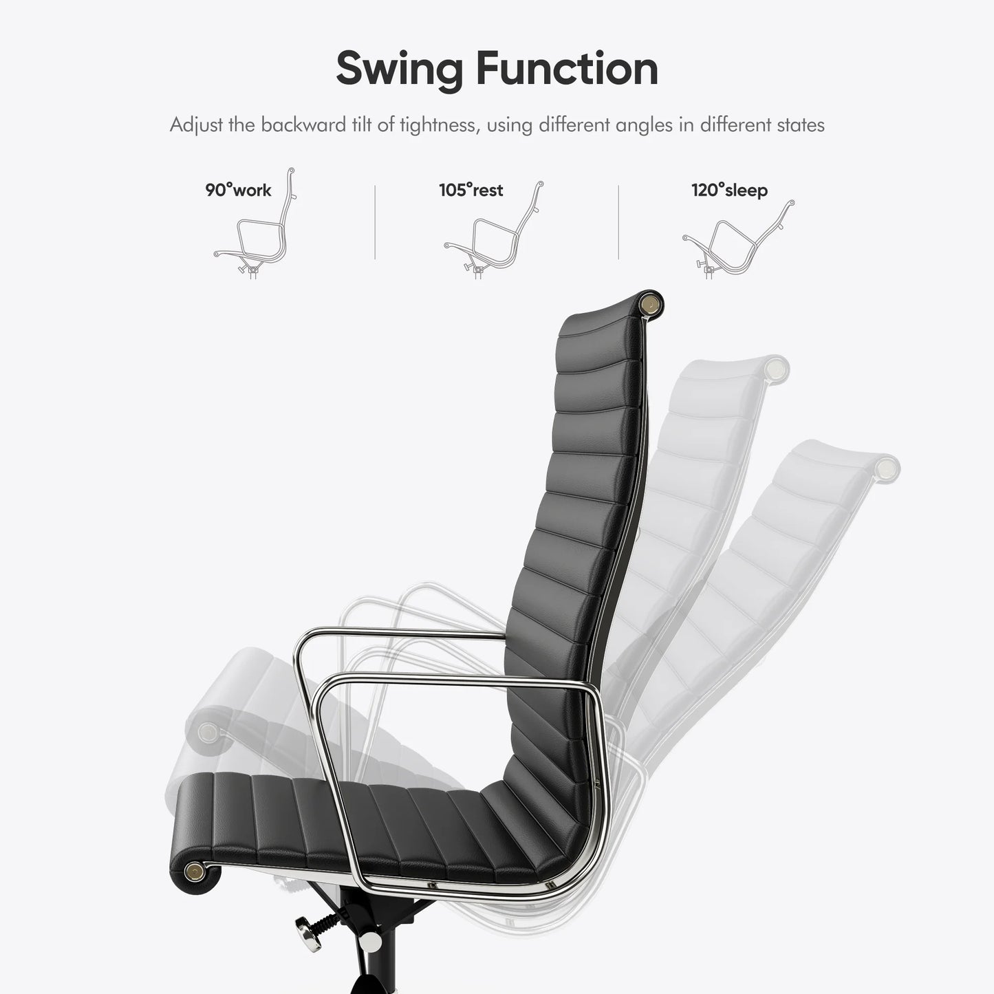 High Back Ribbed Genuine Leather Office Chair Adjustable Ergonomic Computer Chair with Aluminium Alloy Frame  Swivel Chair