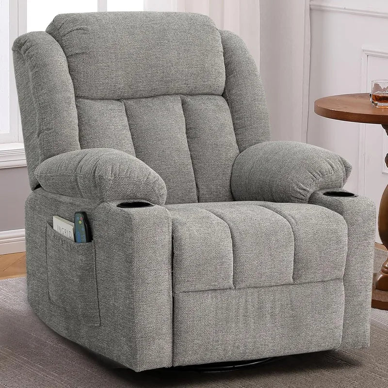 Ketaiyou Rocker Swivel Recliner Chair for Adults, Overstuffed Large Manual Recliner Glider with Massage and Heat, Comfy Soft