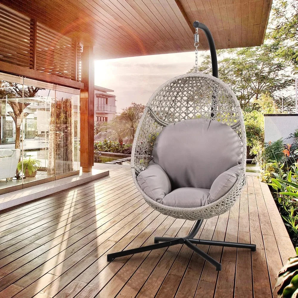 Indoor Outdoor Hammock Egg Chair with Stand Large Hanging Chair Wicker Rattan Swing Chair with Removable Cushion  Capacity