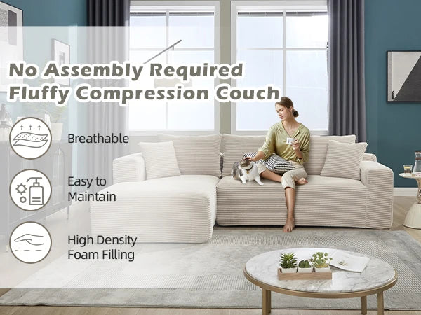 Living Room Sofa L Shaped Cloud Couch 107 Inch Plush Sectional Sofa with Chaise Minimalist Living Room Furniture