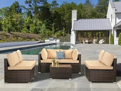 y 7-piece courtyard furniture set, modular wicker outdoor segmented sofa, PE wicker outdoor setL  W   H  28.5*25.6*25.6 inch