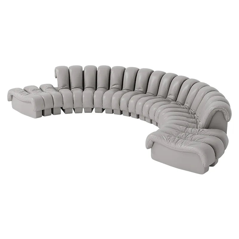 Artistic High End White Leather De Sede DS 600 Snake Sofa Curved Modular Sectional Sofa Round Water Proof Couch Set