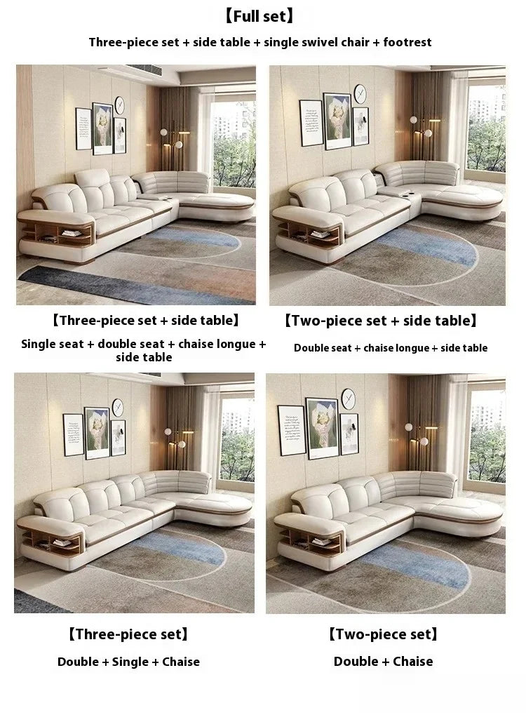 Luxury L-Shaped Genuine Leather Sectional Sofa Sets with USB, Bluetooth Speaker - MINGDIBAO Living Room Italian Leather Couches
