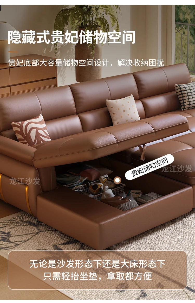 LH Electric Retractable Sofa Bed Dual-use Genuine Leather Small Apartment First Layer Cowhide Sofa