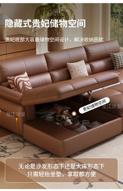 LH Electric Retractable Sofa Bed Dual-use Genuine Leather Small Apartment First Layer Cowhide Sofa