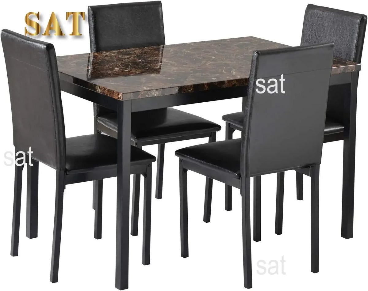 Dining Room Table Set,5-Piece Kitchen Dining Set with Glass Table Top 4 PU  Metal Frame Chairs A