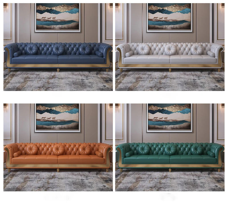 Luxury Nordic Style Living Room Furniture Sofas Sets With Button Tufted Nappa Leather 1-4 Seats Sofa for Home Hotel Apartment