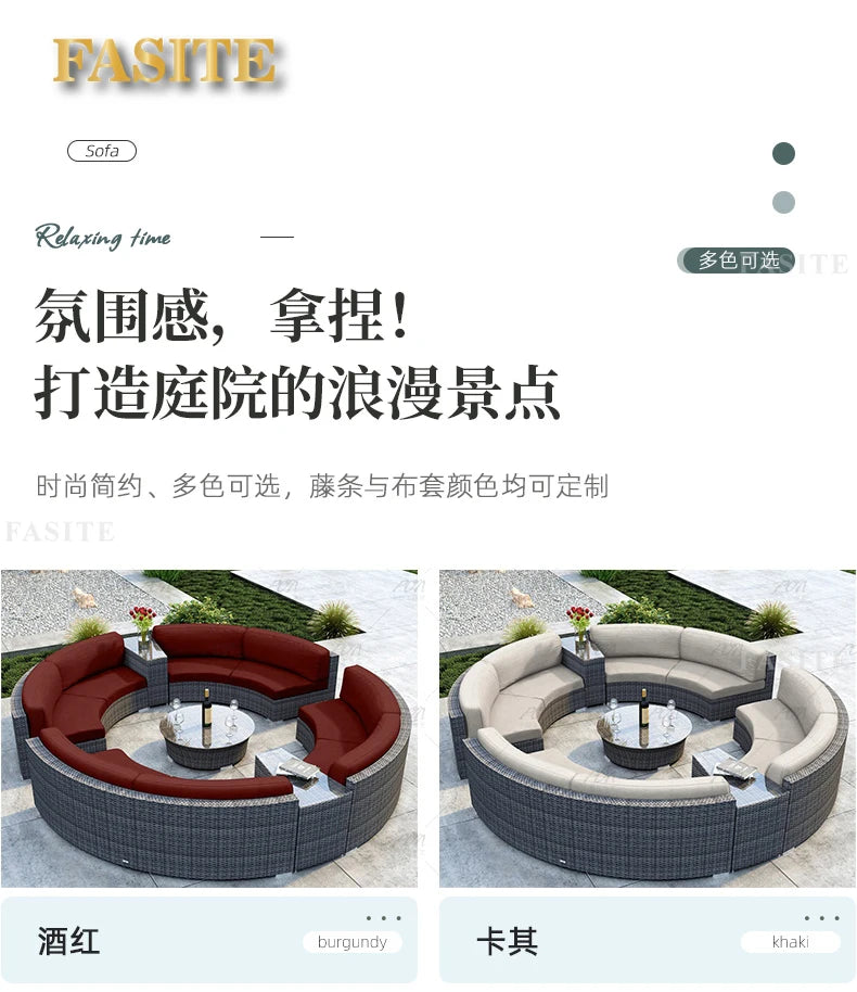 Sofa, courtyard, garden, leisure, outdoor living room, semi circular curved rattan chair, terrace, outdoor furniture combination