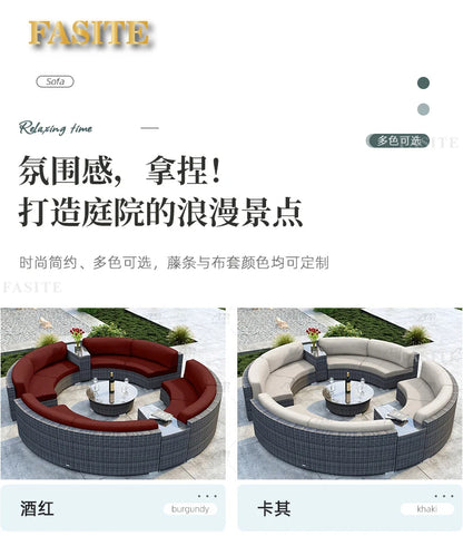 Sofa, courtyard, garden, leisure, outdoor living room, semi circular curved rattan chair, terrace, outdoor furniture combination