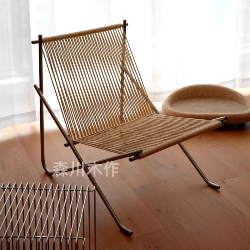 MOMO Bauhaus Leisure Chair Simple Design Living Room Sofa Balcony Rope Woven Stainless Steel Solid Frame Modern Outdoor Living C