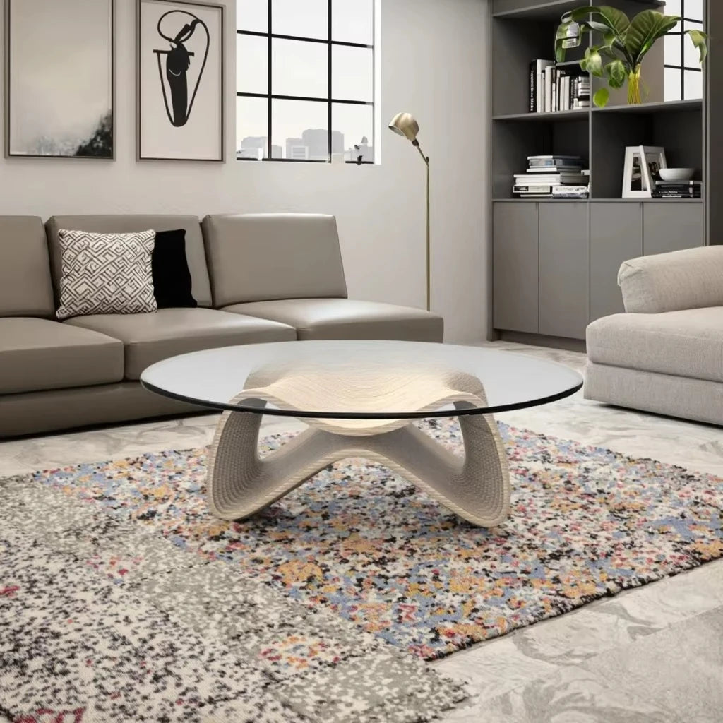 Contemporary Coffee Table, 42.5 x 28.5 x 16.1 with Tempered Glass, Natural Wood Finish for Living Room