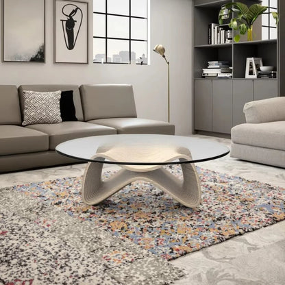 Contemporary Coffee Table, 42.5 x 28.5 x 16.1 with Tempered Glass, Natural Wood Finish for Living Room