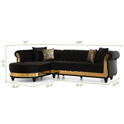 Black Tufted Upholstered Sectional Sofa with Wood Frame