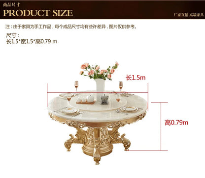 European white ice jade marble gold round dining table and chair combination European luxury solid wood dining table