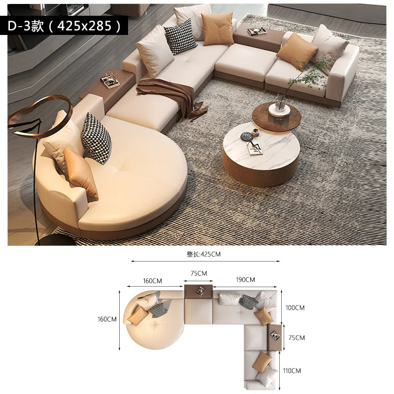 Leather combination, sofa, large flat-floor villa sofa, concubine arc high-end sofa