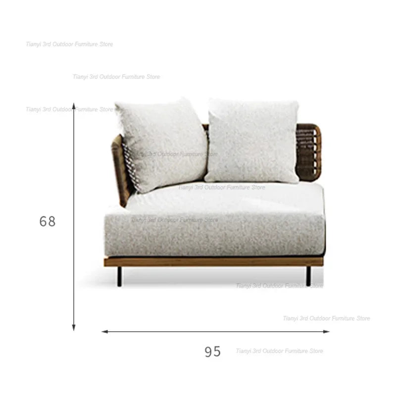 Italian Style Courtyard Villa Solid Wood Garden Sofas Rattan Weaving Modern Garden Sofa Simplicity Outdoor Furniture Divano FYOS