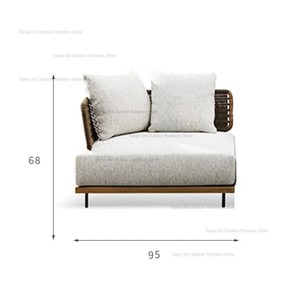 Italian Style Courtyard Villa Solid Wood Garden Sofas Rattan Weaving Modern Garden Sofa Simplicity Outdoor Furniture Divano FYOS
