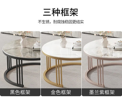 Rock slab round coffee table combination light luxury modern simple living room household small apartment
