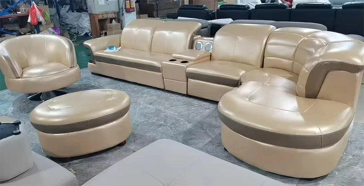 New Multifunctional Curved Sofa Living Room Single Swivel Chair Sofa L-Shaped Corner Leather Sofa With USB Sound Footrest