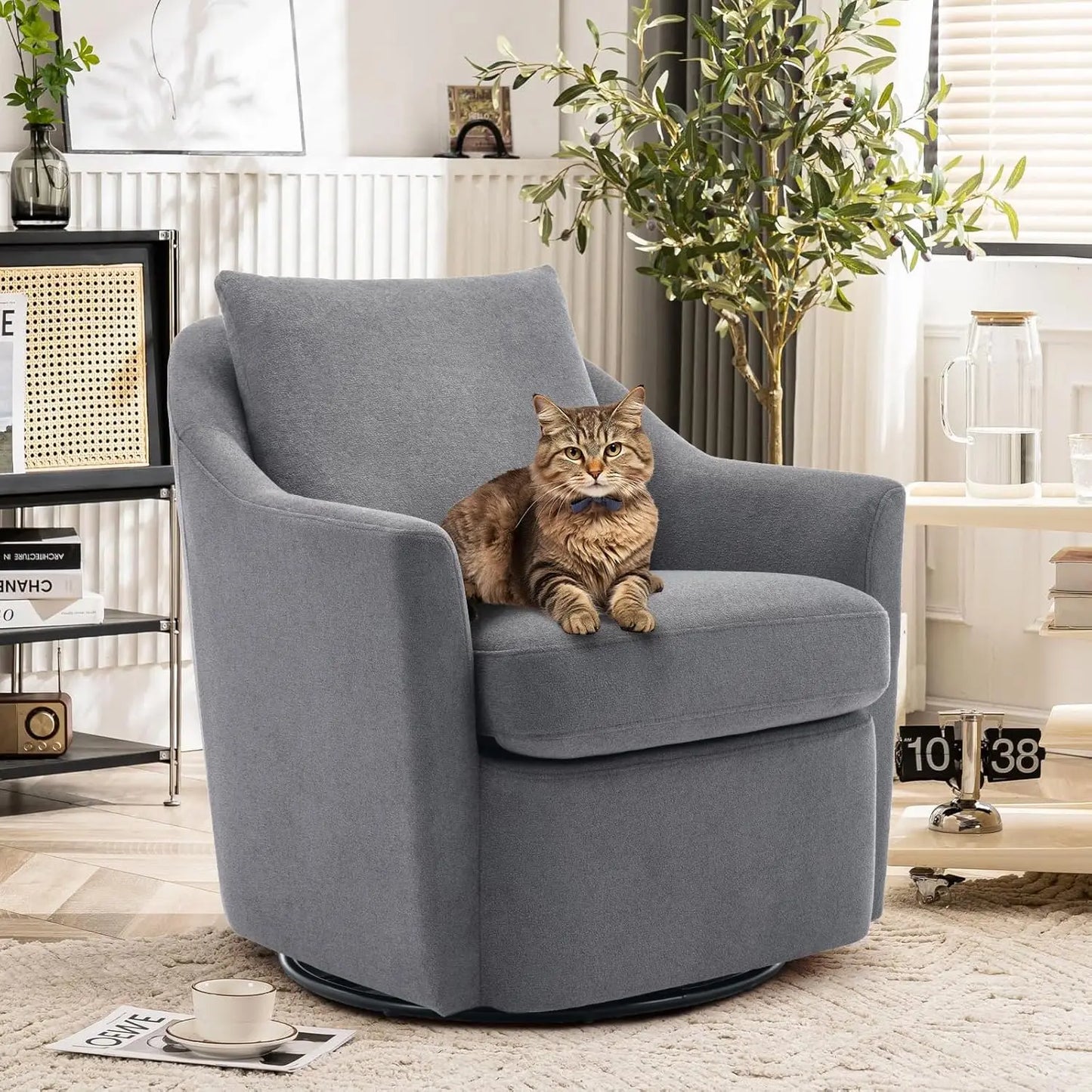 Swivel Accent Chair, Living Room Chair Upholstered 360° Swivel Chair Modern Reading Armchair for Bedroom/Office/Nursery,