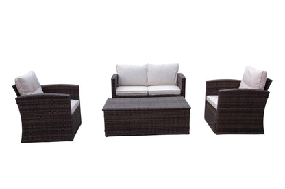 Modern Outdoor Rattan Sofa Set for Patio Balcony Living Room or Courtyard-Woven Wicker Chair Combination for Park Leisure