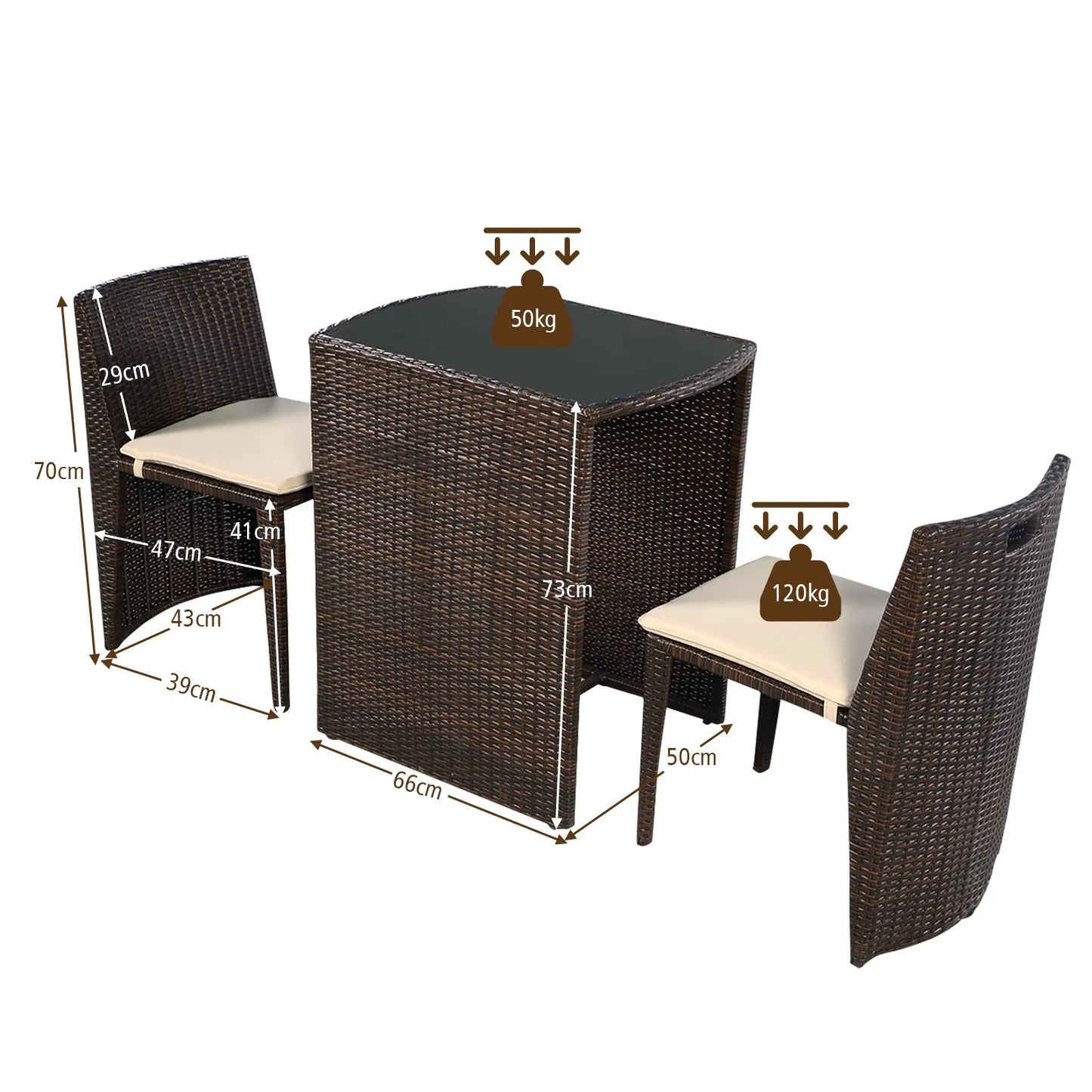 Garden Furniture Sets3PCS Outdoor Rattan Coffee Table Set No Assembly Needed Modern Patio Dining Furniture