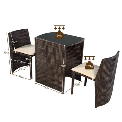 Garden Furniture Sets3PCS Outdoor Rattan Coffee Table Set No Assembly Needed Modern Patio Dining Furniture
