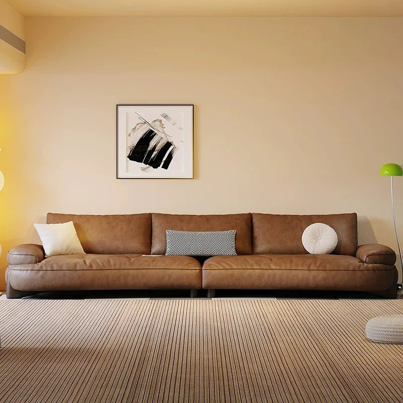 Leather sofa household living room modern brown small apartment curved creative sofa
