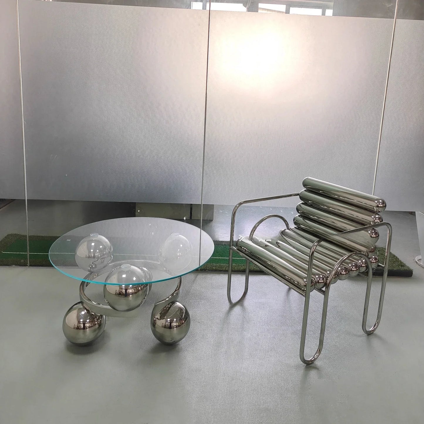 JJJJLight Luxury Minimalist Clothing Store Mirror Stainless Steel Coffee Table Stool Chair