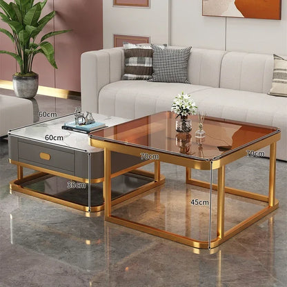 Glass Luxury Coffee Tables Bedside Centre Center Coffee Tables Gold Combination Nordic Basse De Salon Living Room Furniture