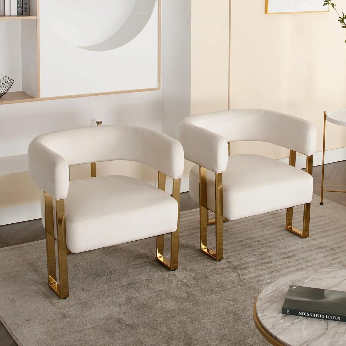 Modern Barrel Accent Chairs Set Of 2, Velvet Fabric Living Room Chairs With Gold Metal Legs, Comfy Upholstered Single Sofa