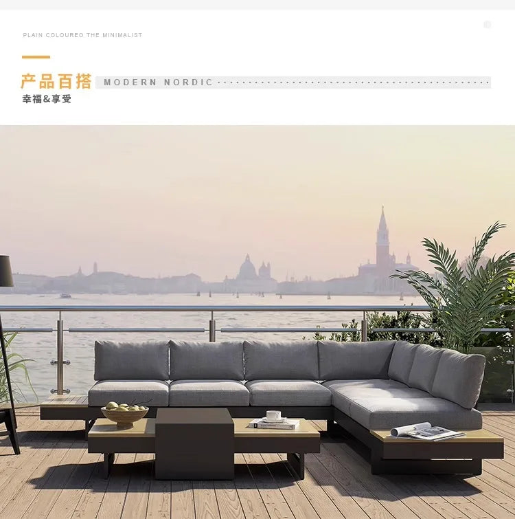 Teak outdoor sofa patio balcony garden villa hotel preservative wood rattan chair sofa furniture