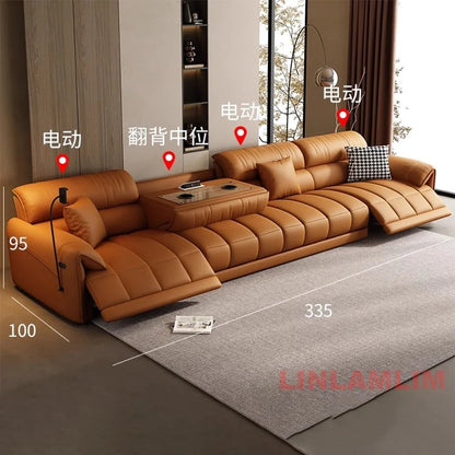 Modern Electric Reclining Sofa with Adjustable Footrest, USB, and Foldable Center Console – Italian Genuine Leather Power Sofa
