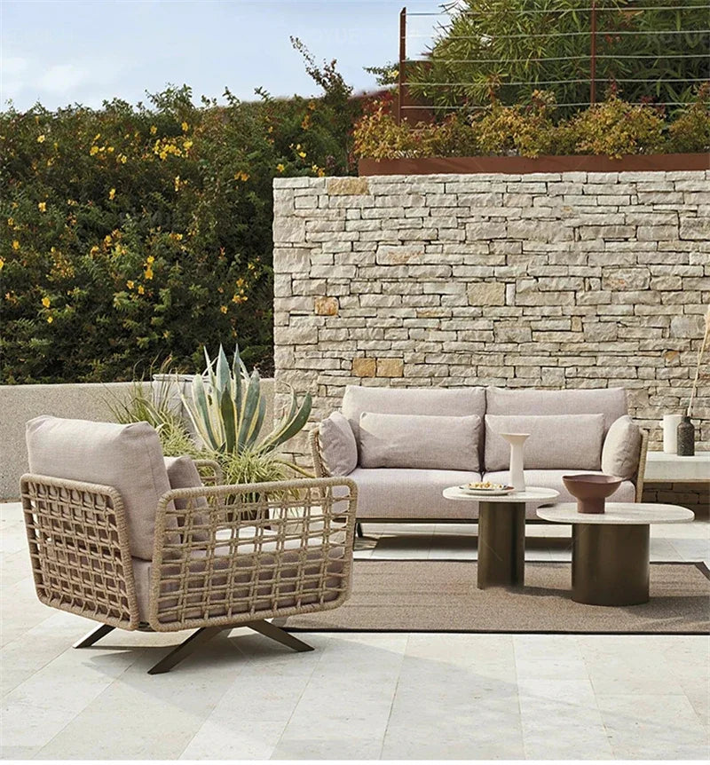 Nordic Designer Outdoor Garden Sofas Villa Leisure Area Lazy Sofa Home Balcony Sofa Chair Combination Luxury Outdoor Furniture L