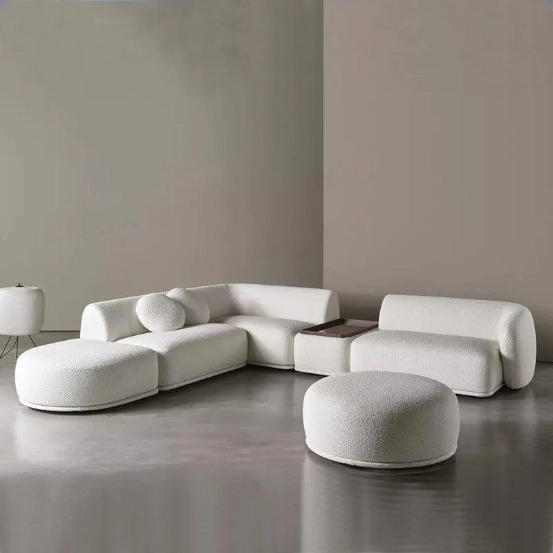 X Modern Sectional Sofa Set Furniture Velvet Fabric Round White Living Room Couch Apartment Modular Semi-circular Sofa