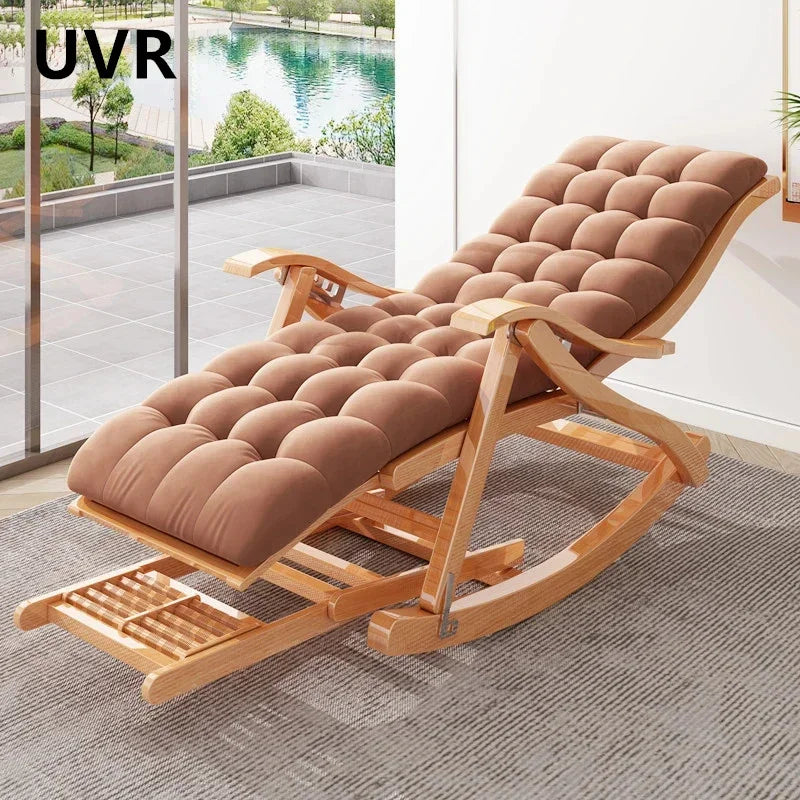 UVR Adult Recliner Folding Rocking Chair Living Room Armchair Bed Office Lunch Break Nap Backrest Stool Bamboo Chaise Longue