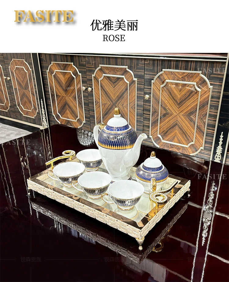 French solid wood large coffee table European rectangular solid wood carving double-layer tea table