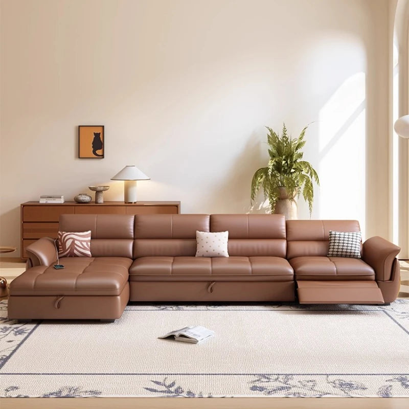 LH Electric Retractable Sofa Bed Dual-use Genuine Leather Small Apartment First Layer Cowhide Sofa